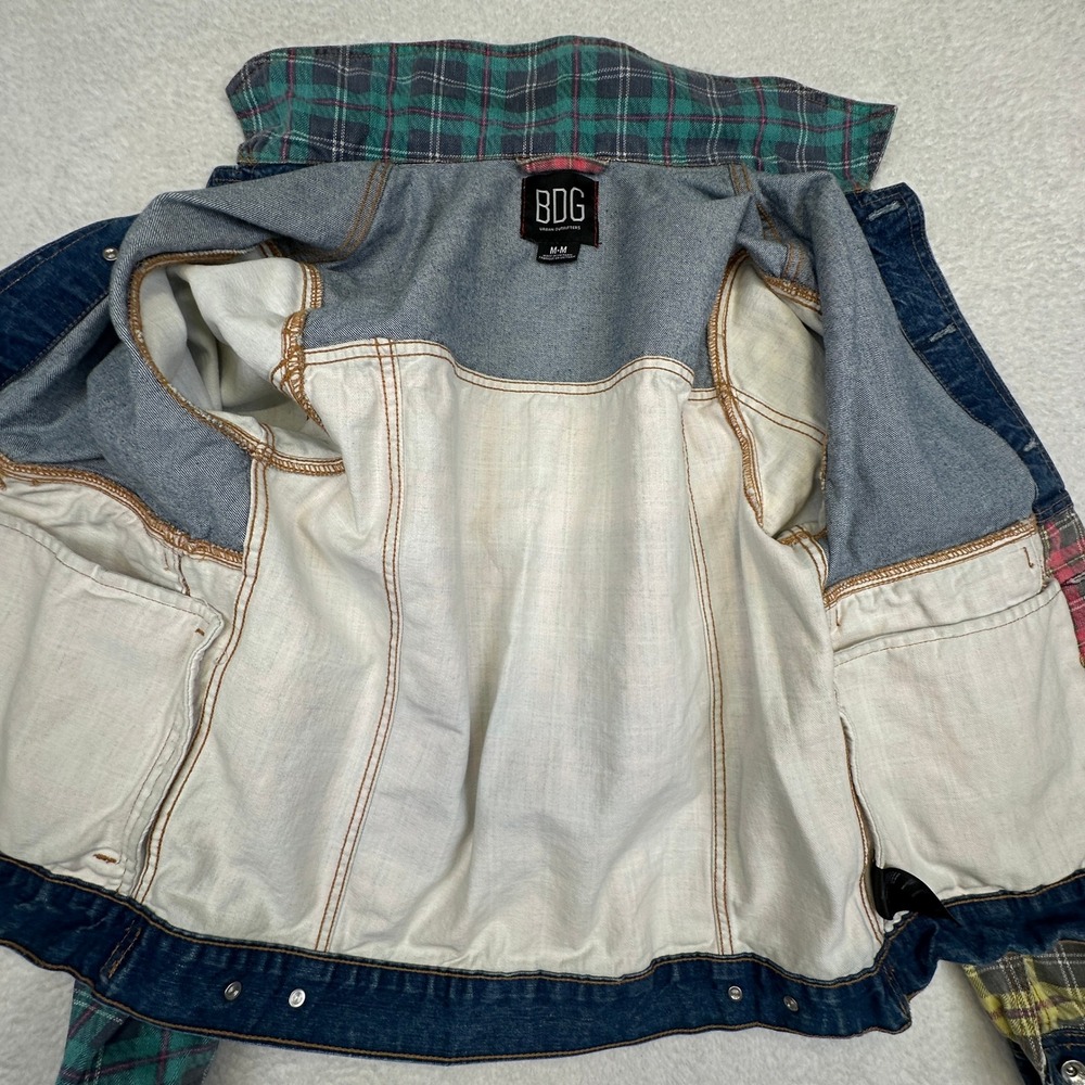 Bdg Patchwork Denim Plaid Trucker Jacket Blue Men… - image 7